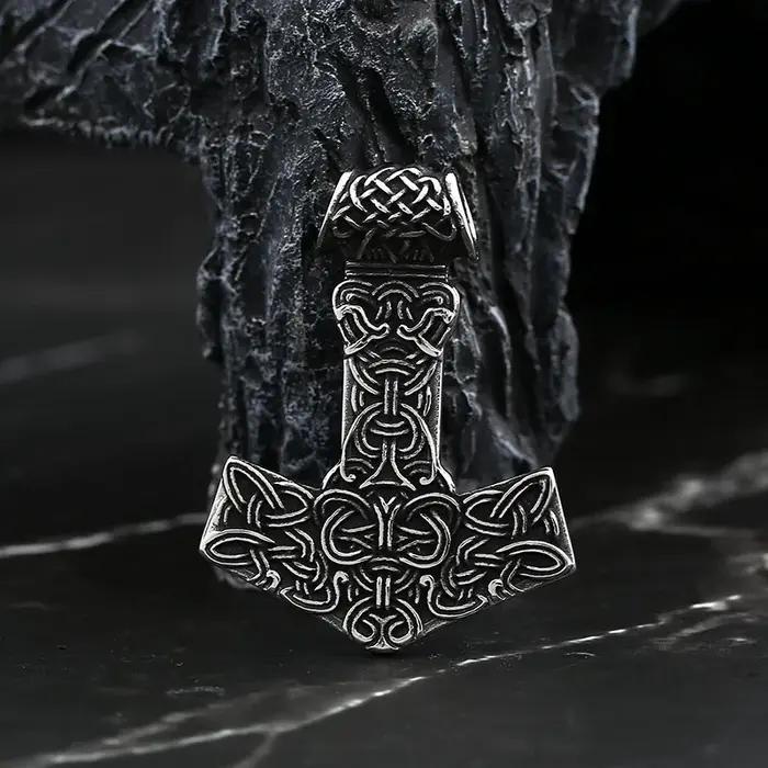 Collier pendentif Thor Viking en acier inoxydable 316L géométrique pour homme et femme couleur or style viking mode ajustable