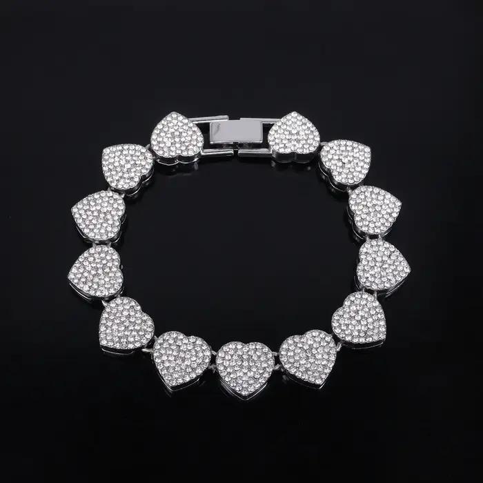 ZAKOL 45CM nouveau Hip Hop Tennis chaîne Bracelet collier brillant coeur strass CZ mode Rock fête ensemble de bijoux