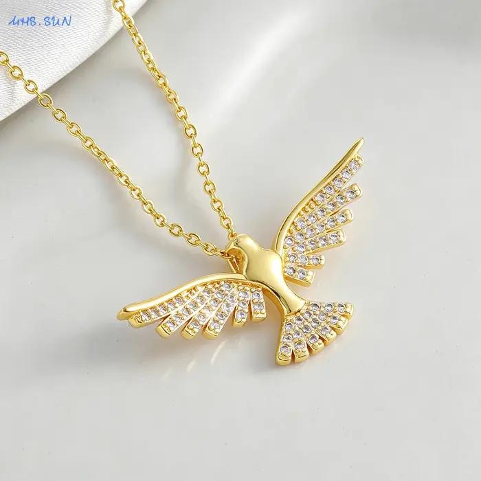 SUNSLL – collier avec pendentif oiseau de l'Esprit Saint plaqué or pour femmes et hommes