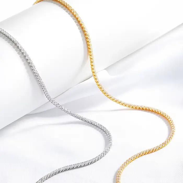 Smyoue chacun 2mm tout Zircon/moissanite collier de Tennis pour femmes homme chaîne ras du cou réglable 100% 925 bijoux en argent Sterling