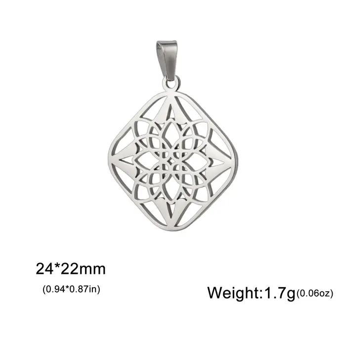 Pendentif Carré Fleur en Acier Inoxydable, Breloques Géométriques pour Bijoux, Collier à Faire Soi-M