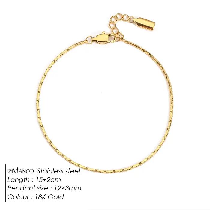Bracelet en chaîne de fil martelé EManco 1,3 mm en or blanc, simple, pour homme, sans perte de coule
