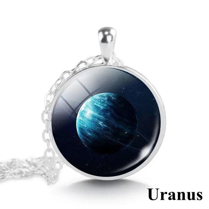Collier Planète Système Solaire avec Pleine Lune en Verre Cabochon Bijou de l'Espace pour Hommes et Femmes Occasions Spéciales