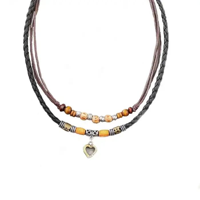 Collier en cuir de document antique vintage unisexe avec pendentif en forme de coeur pour hommes et femmes pour parties et occasions spéciales
