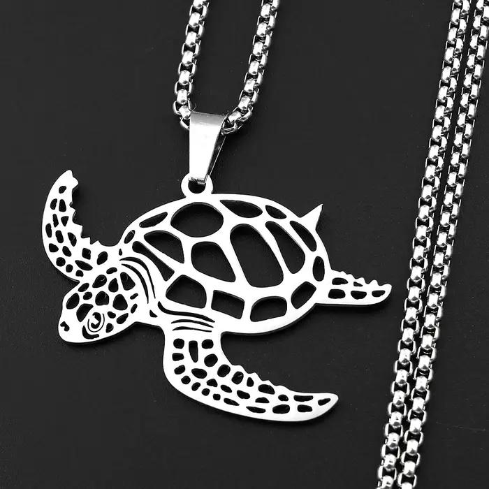 Collier pendentif tortue de mer Aumakua pour femmes et hommes, en acier inoxydable, couleur argent, culture océanique hawaïenne, chaîne masculine, bijoux cadeaux