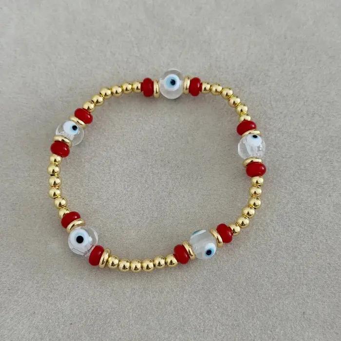 Bracelet perlé anti-malefice plaqué or 18k pour femme protection spiritualite cadeau occasions speciales