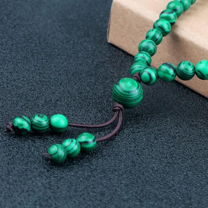 Bracelet et collier de prière en pierre de malachite verte naturelle pour hommes et femmes