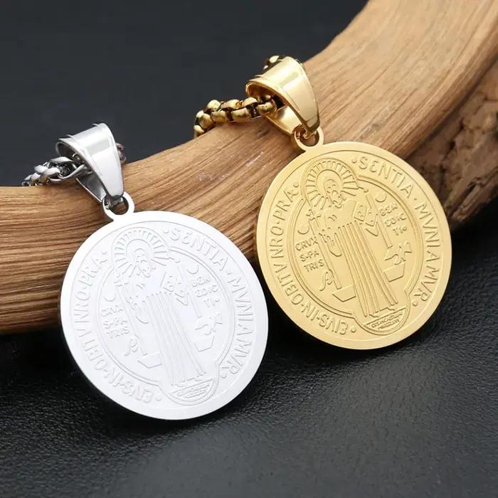 Collier Saint Benoît Vintage en Acier Inoxydable 316L pour Hommes et Femmes Occasions Spéciales Bijou Amulette Religieuse