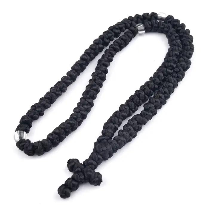 Collier Komboskini orthodoxe noir à nœuds vendange homme pendentif croix traditionnel pour hommes occasions spéciales