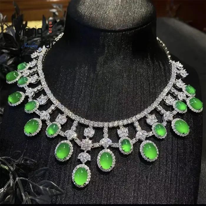 Collier en jade émeraude naturel de type glace, calcédoine, agate verte impériale, bijoux de mode ha