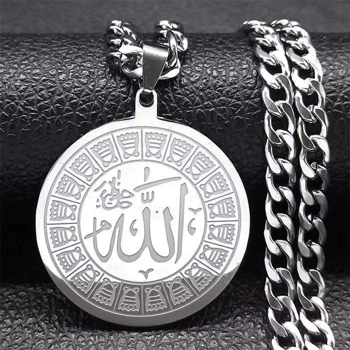 Collier Hip Hop en Acier Inoxydable pour Homme et Femme, Bijou Musulman Islamique, avec Dieu Arabe,