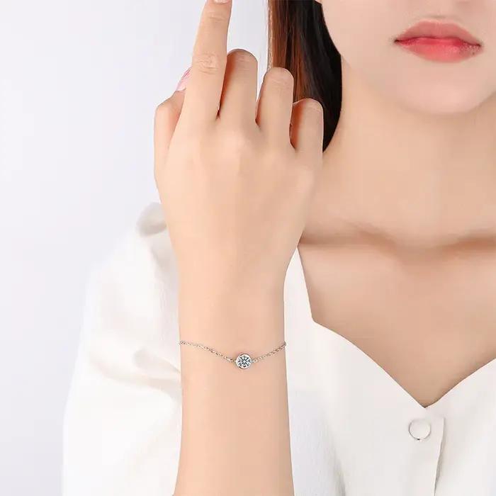 Bracelet Bulle en Argent Sterling S925 avec Moissonite pour Femmes Occasions Spéciales Mariage Élégant et Polyvalent