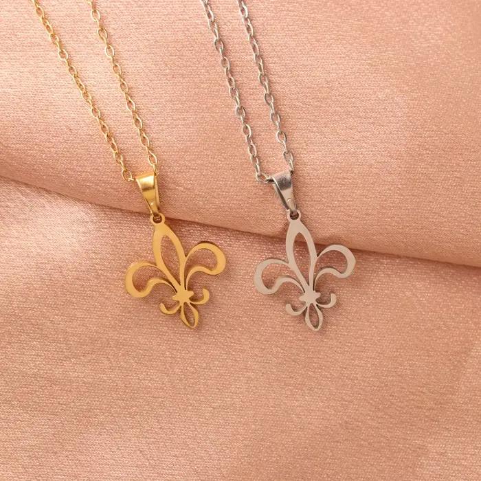 Collier Fleur de Lis en acier inoxydable avec pendentif fleur lys pour femmes occasions spéciales et style mode