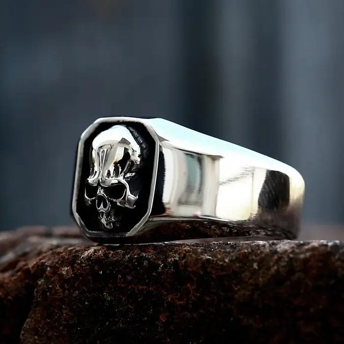 Bague Vintage crâne en acier inoxydable pour hommes et garçons