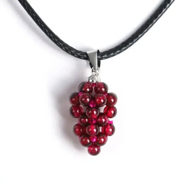 Colliers pendentifs en grenat naturel, cristal Reiki, pierre énergétique en forme de raisin rouge, p