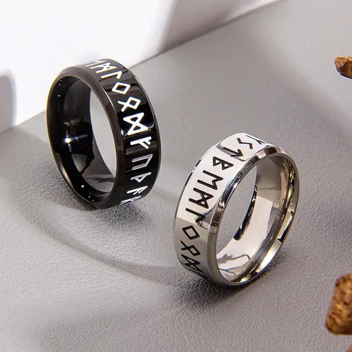 Bague Homme Rétro en Acier Inoxydable avec Runes et Motifs Viking Nordiques Odin – Bijou Amulette
