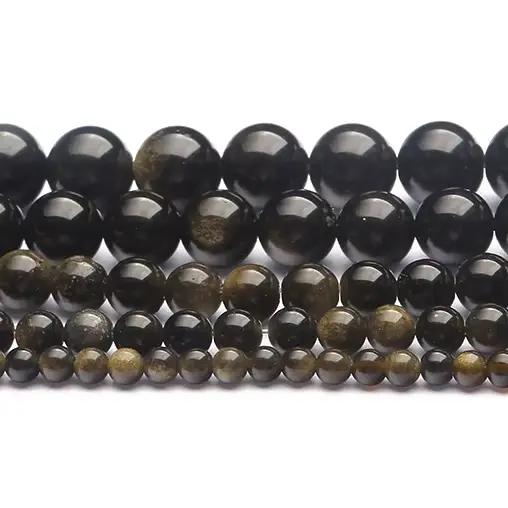 Perles rondes en obsidienne dorée naturelle