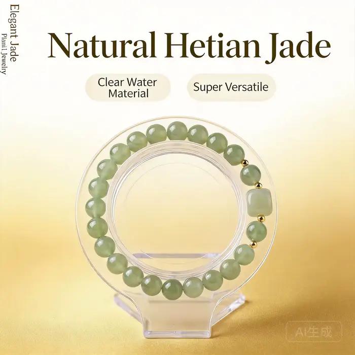 Bracelet perlé en jade Hetian naturel Qingshui 2026 – Bijou polyvalent pour femme