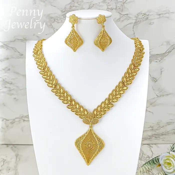 Ensemble de bijoux plaqué or 18 carats de Dubaï au design original et unique pour femmes