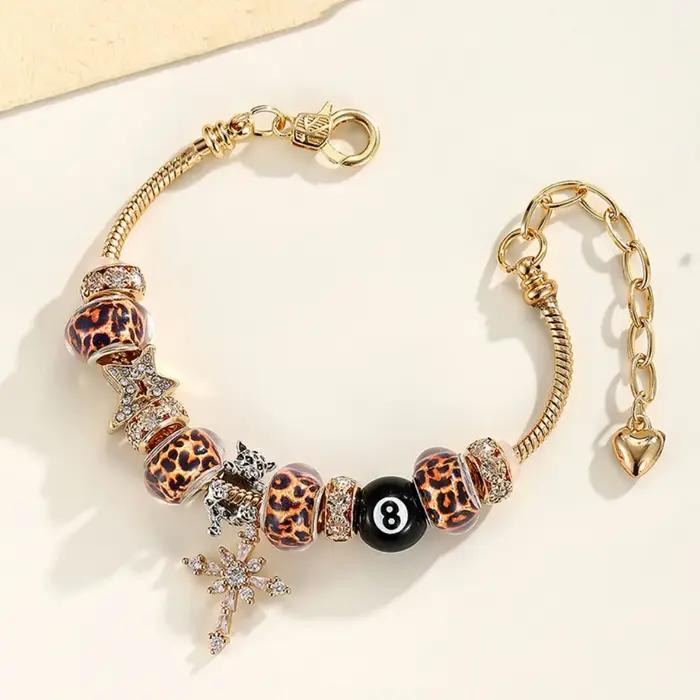 Nouveau noir No.8 boule léopard coeur étoile croix Bracelet collier Unique à la mode doux polyvalent personnalisé bijoux cadeau