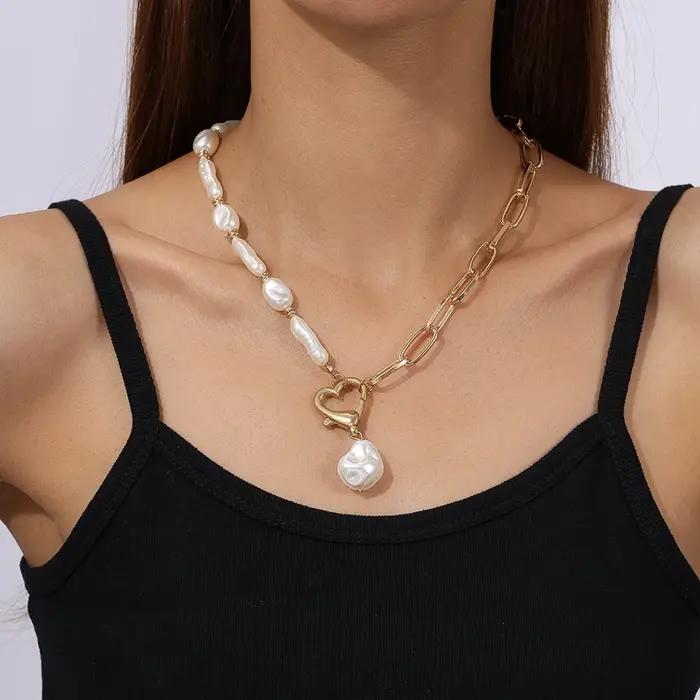 Collier pendentif Aihua en fausses perles baroques pour femme et homme
