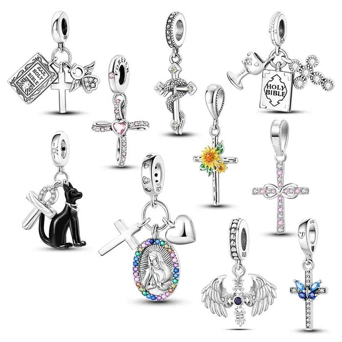 LAZA 925 argent Sterling croix amulette breloques perle ajustement Original Bracelet pendentif bijoux bricolage fabrication