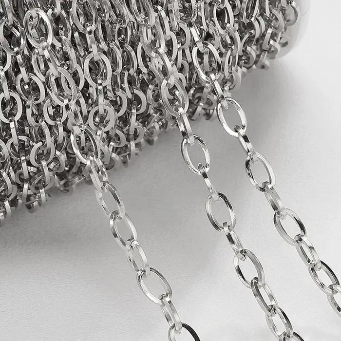 Chaînes cubaines ovales en acier inoxydable, 1 mètre, 4mm, pour la fabrication de bijoux, fourniture