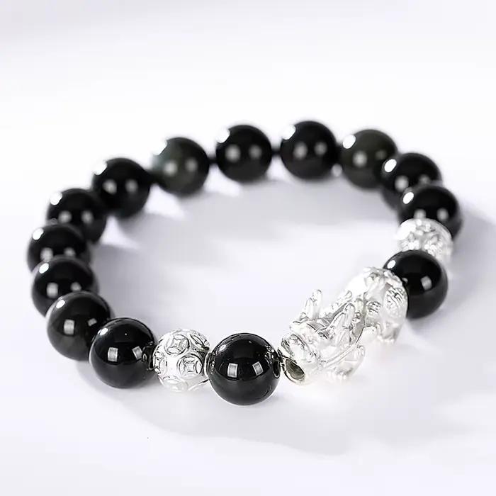 Heren – Bracelets en pierre d'obsidienne noire, accessoires pour hommes avec Pixiu Feng Shui en arge