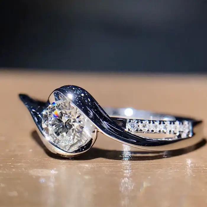 Bague de Promesse en Argent Sterling 925 Solitaire Zircon Blanc pour Femmes Occasions Spéciales Anniversaires Fiançailles Mariage
