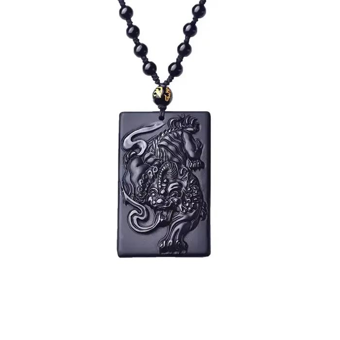 Collier Pixiu en obsidienne pour hommes et femmes