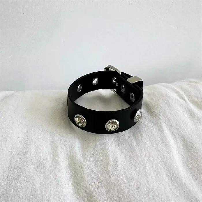 Bracelet noir punk cool pour femmes et hommes, bracelet vintage gothique réglable en PU, bijoux tendance, hip hop, rock, accessoires de danse Kpop