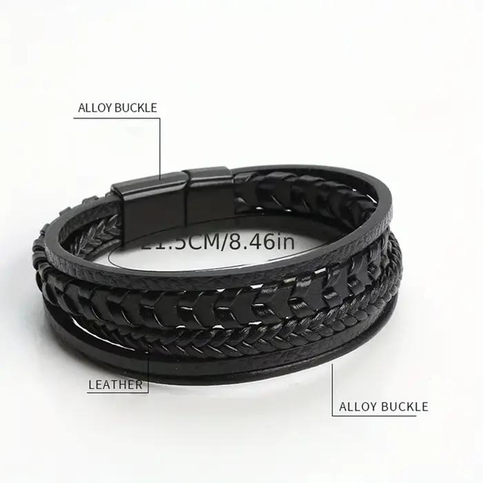 Bracelet tressé en cuir vintage superposé