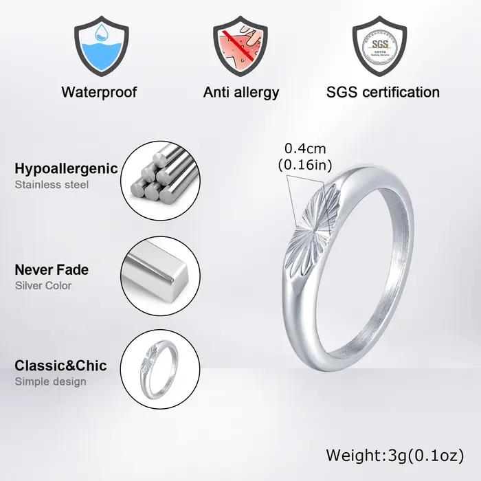 Bague en acier inoxydable Sunburst pour homme élégante et résistante occasion spéciale cadeau de mariage anniversaire soirée de gala tenue quotidienne