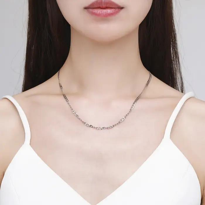 Collier chaîne gourmette en argent sterling 925 massif plaqué rhodium