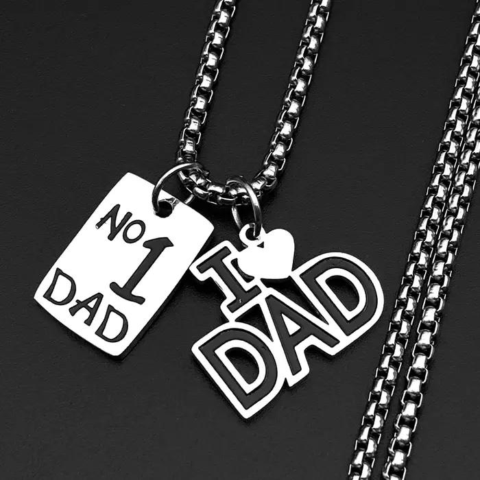 Collier Pendentif « J'aime Papa » en Acier Inoxydable Argenté