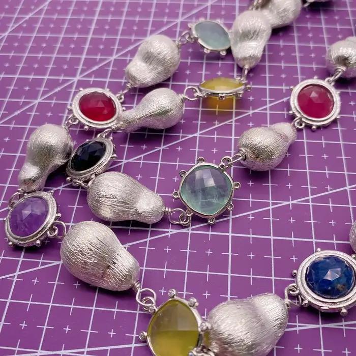 YYGEM – collier long multicolore en pierres précieuses, 16mm, améthyste, fluorite, quartz, perles brossées, bijoux de créateur