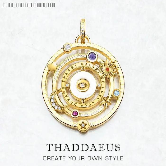 Pendentif Talisman Cosmique Galaxie d'Amour Dorée en Argent Sterling 925 Zirconium Blanc Élégant pour Occasions Spéciales Femme