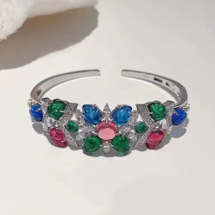 Bracelet en Argent Sterling 925 avec Pierres Précieuses Gravées