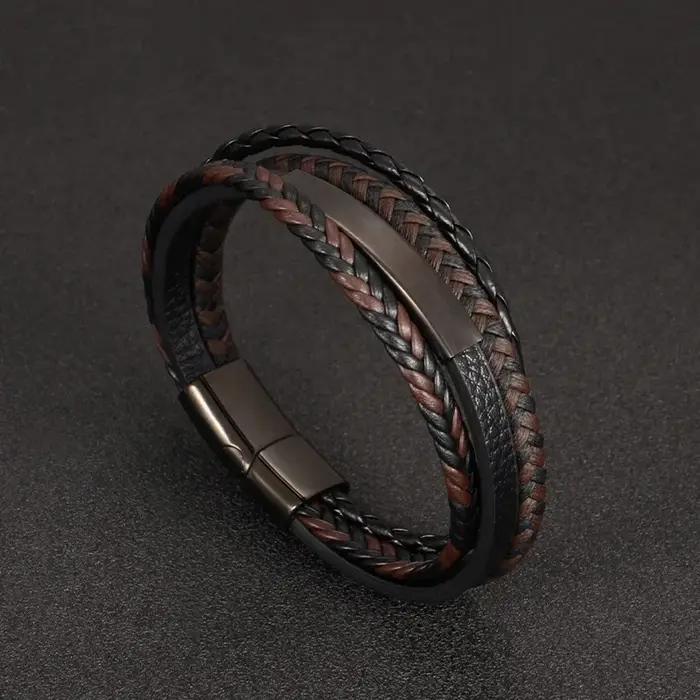 Bracelet en cuir tressé pour homme avec fermoir magnétique en alliage, accessoire de mode élégant pour homme, bijou pour toutes les occasions, vente directe, bijou transfrontières, bracelet de mode pour homme