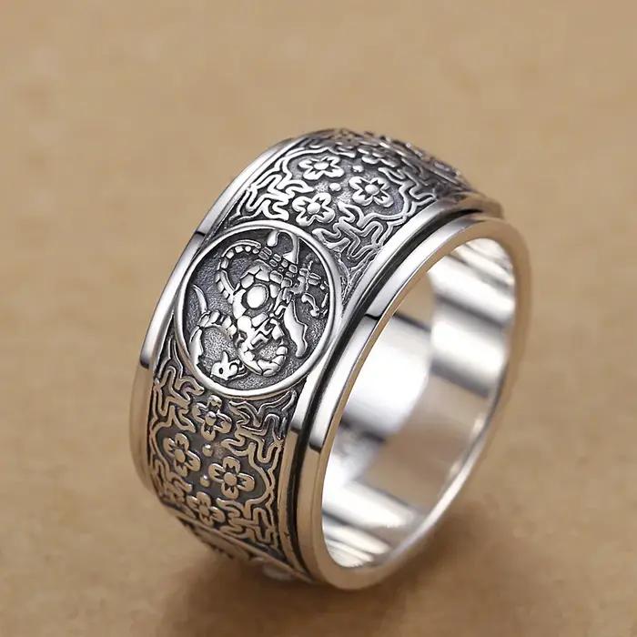 Bague rotative en forme d'animaux puissants pour hommes, bijoux dominateurs, sculpture rétro, fleur,