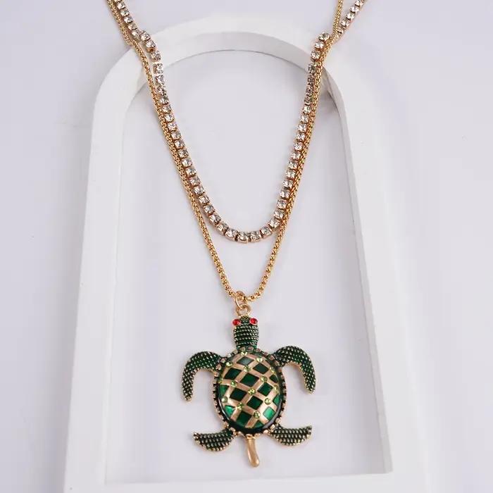 Collier Pendentif Tortue Double Couche
