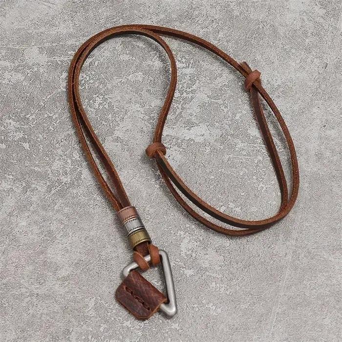 Vintage hommes femmes Triangle réglable en cuir cordon collier pendentif bijoux cadeau de noël