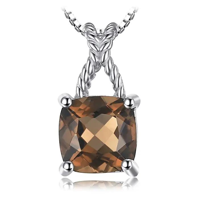 JewelryPalace carré naturel Quartz fumé 925 en argent Sterling pendentif collier pierres précieuses déclaration collier femmes sans chaîne