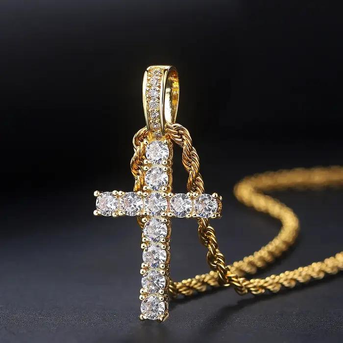 Hip Hop – collier avec pendentif en croix glacée pour hommes et femmes