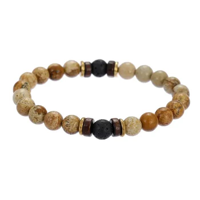 Bracelet en pierre volcanique perles en bois de lave chaîne de poignet de bouddha tibétain bijou punk pour hommes occasions spéciales