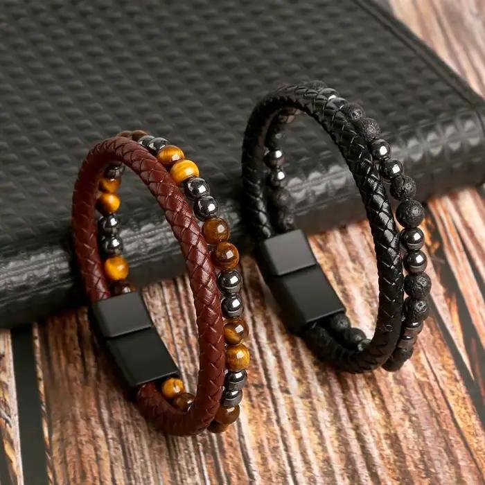 Bracelet en cuir tressé à la main pour hommes et femmes, Style de luxe spécial, bijoux de fête, vente en gros