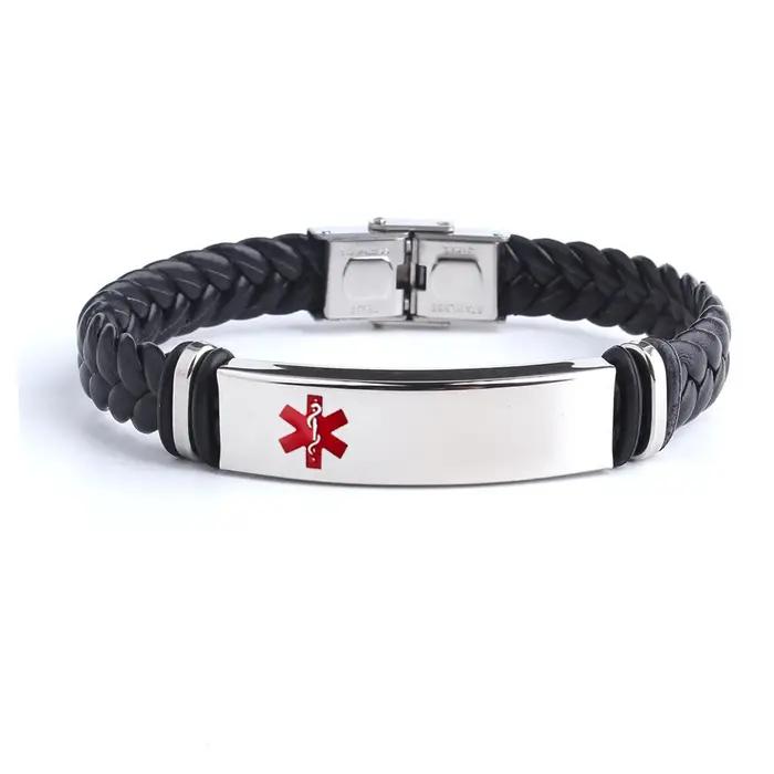 Bracelets en cuir tissé avec texte personnalisé SOS