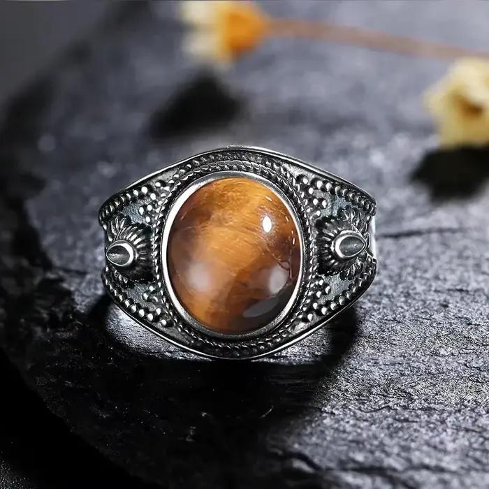 Bague rétro en argent Turquoise 8x10MM