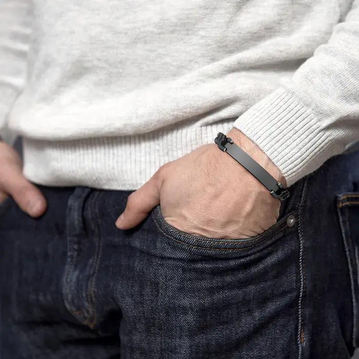 Bracelet d'identification de chaîne de bordure en acier inoxydable pour hommes