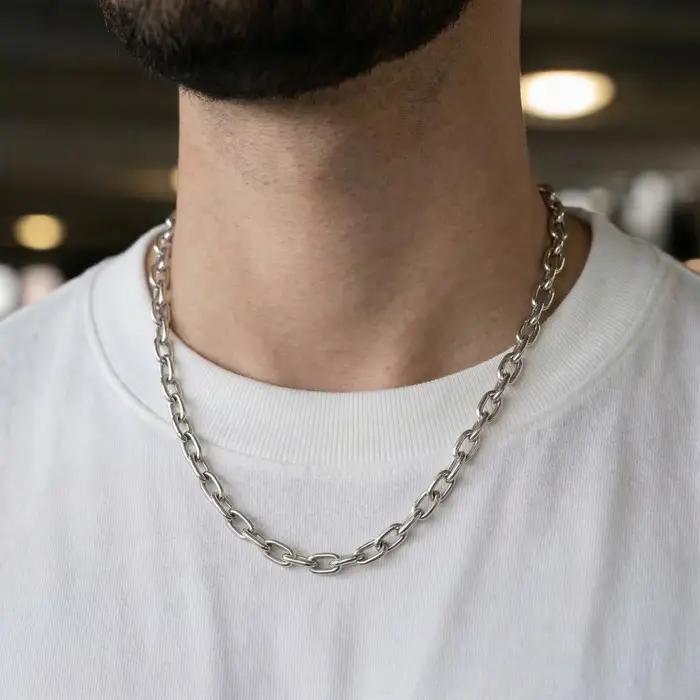 Collier pour homme 6 mm, collier minimaliste hip-hop Rolo en acier inoxydable, chaîne à maillons croisés essentielle pour le streetwear